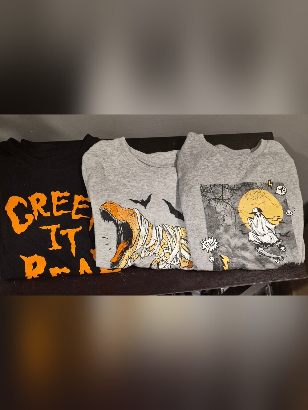 Carter's Kids  Halloween Dinosaur Raglan Shirts- Gray & Black